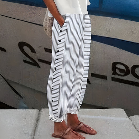 Pantalón Julia de Rayas con Detalle de Botones