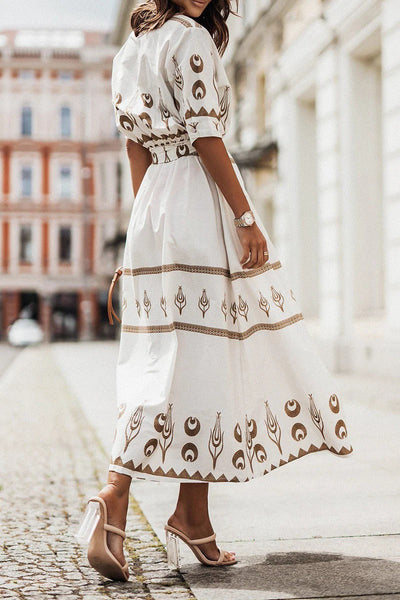 Vestido Midi con Cinturón y Estampado Boho – Vestido Casual de Verano | Isabella