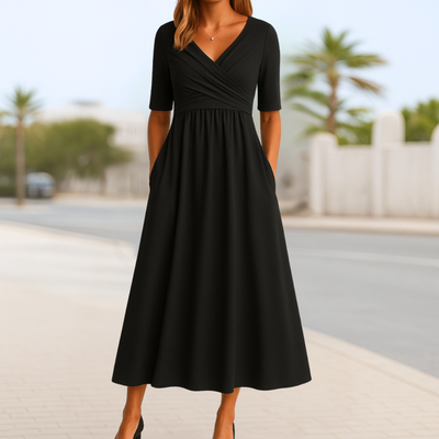 Vestido Midi Cruzado – Vestido Elegante | Celeste
