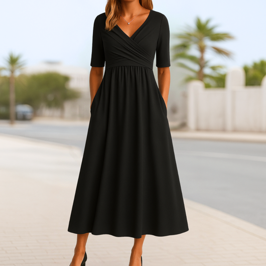 Vestido Midi Cruzado – Vestido Elegante | Celeste