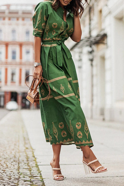 Vestido Midi con Cinturón y Estampado Boho – Vestido Casual de Verano | Isabella
