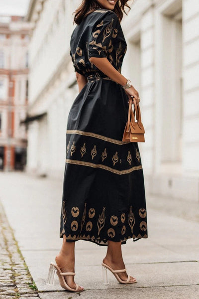Vestido Midi con Cinturón y Estampado Boho – Vestido Casual de Verano | Isabella