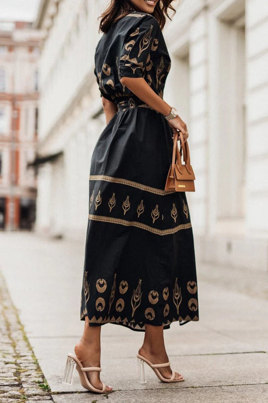 Vestido Midi con Cinturón y Estampado Boho – Vestido Casual de Verano | Isabella