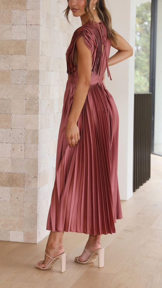 Vestido Midi Plisado con Lazada Delantera – Vestido Casual de Verano | Juliette