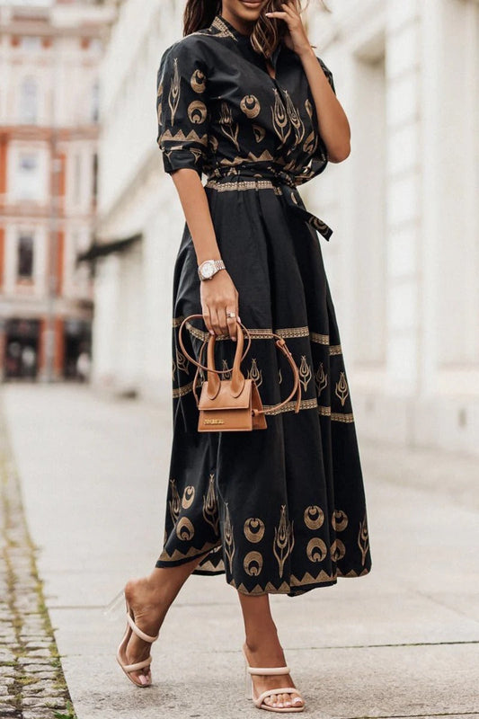 Vestido Midi con Cinturón y Estampado Boho – Vestido Casual de Verano | Isabella