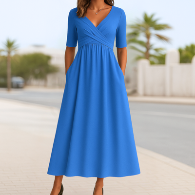 Vestido Midi Cruzado – Vestido Elegante | Celeste