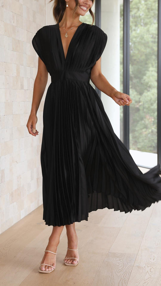 Vestido Midi Plisado con Lazada Delantera – Vestido Casual de Verano | Juliette