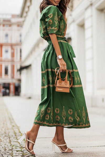 Vestido Midi con Cinturón y Estampado Boho – Vestido Casual de Verano | Isabella