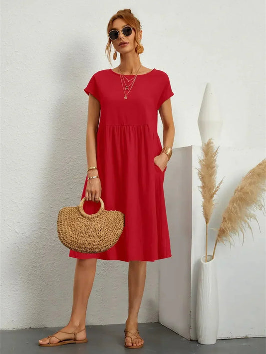 Vestido Midi Fruncido con Bolsillos – Vestido Casual de Verano | Seraphine