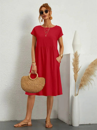 Vestido Midi Fruncido con Bolsillos – Vestido Casual de Verano | Seraphine