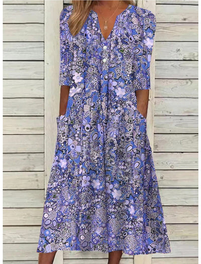 Vestido Largo Floral con Botones – Vestido Elegante | Serafina