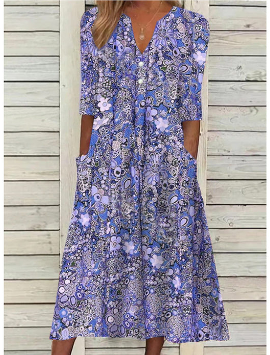 Vestido Largo Floral con Botones – Vestido Elegante | Serafina