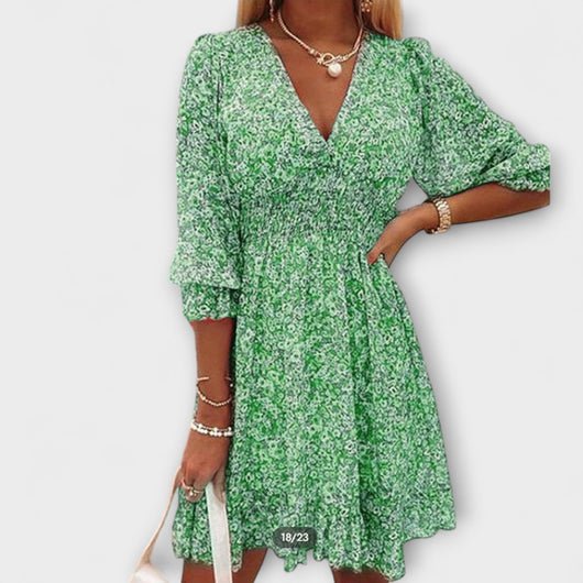 Vestido Mini Fruncido Floral – Vestido Casual | Elara