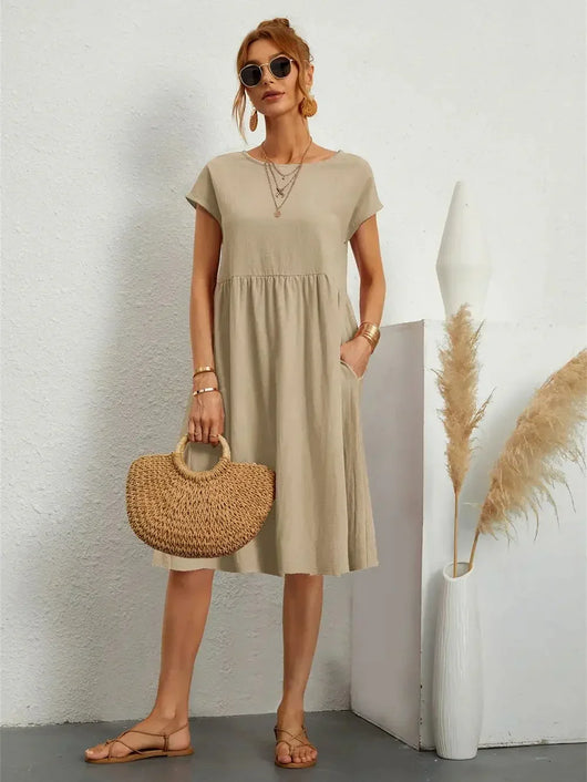 Vestido Midi Fruncido con Bolsillos – Vestido Casual de Verano | Seraphine