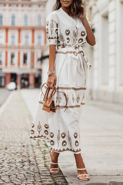Vestido Midi con Cinturón y Estampado Boho – Vestido Casual de Verano | Isabella