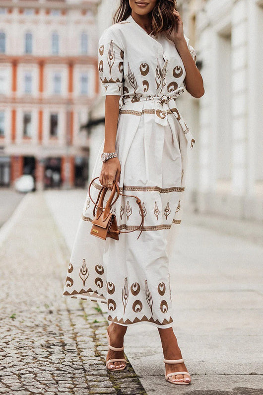 Vestido Midi con Cinturón y Estampado Boho – Vestido Casual de Verano | Isabella