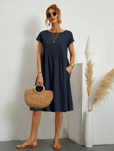 Vestido Midi Fruncido con Bolsillos – Vestido Casual de Verano | Seraphine