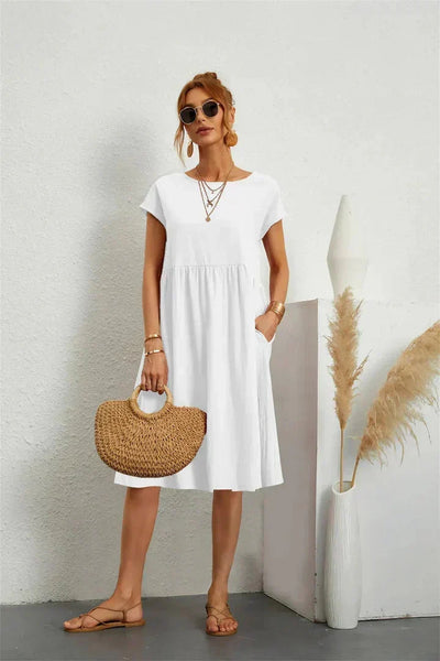 Vestido Midi Fruncido con Bolsillos – Vestido Casual de Verano | Seraphine