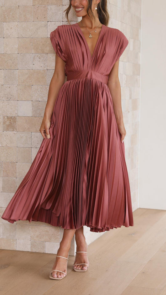 Vestido Midi Plisado con Lazada Delantera – Vestido Casual de Verano | Juliette