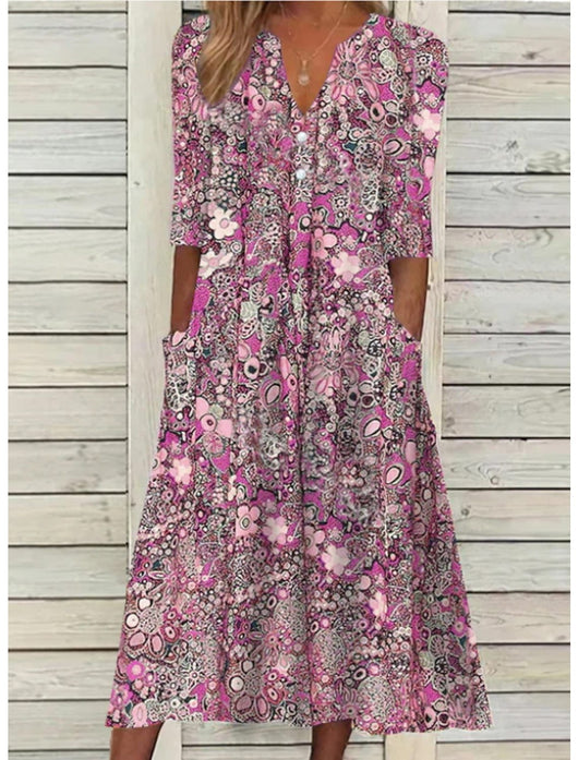 Vestido Largo Floral con Botones – Vestido Elegante | Serafina