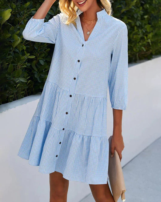 Vestido Mini con Cuello y Volantes – Vestido Casual | Elara