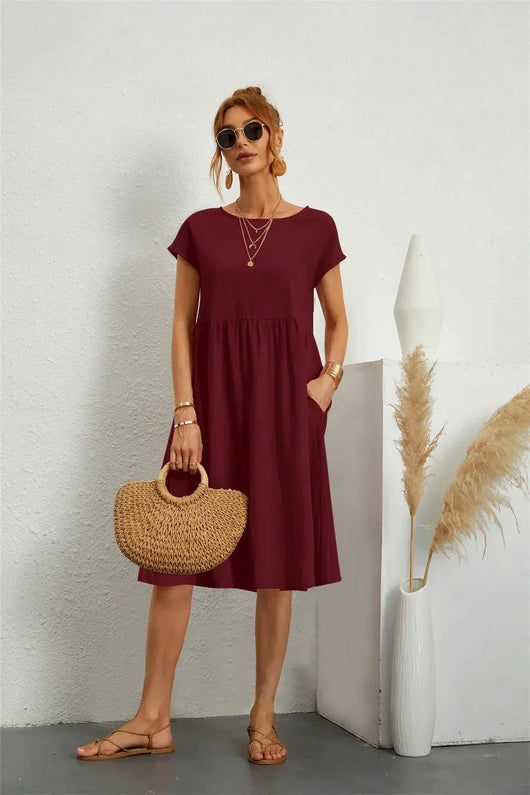 Vestido Midi Fruncido con Bolsillos – Vestido Casual de Verano | Seraphine