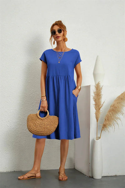 Vestido Midi Fruncido con Bolsillos – Vestido Casual de Verano | Seraphine