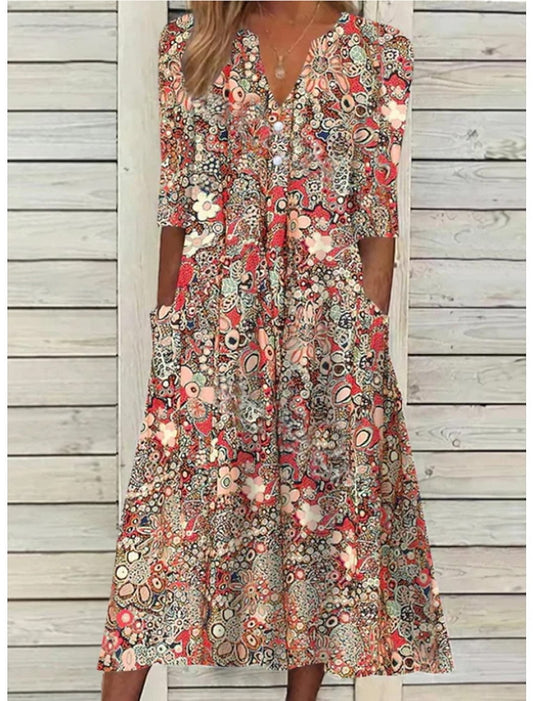 Vestido Largo Floral con Botones – Vestido Elegante | Serafina