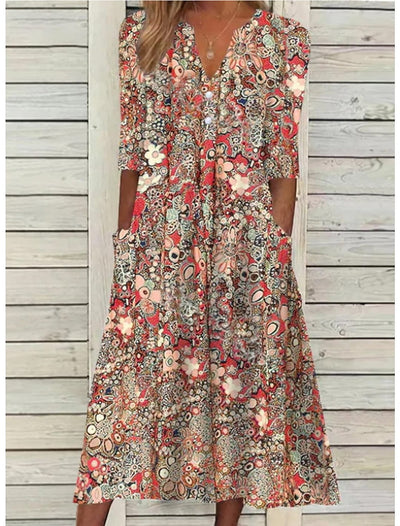 Vestido Largo Floral con Botones – Vestido Elegante | Serafina