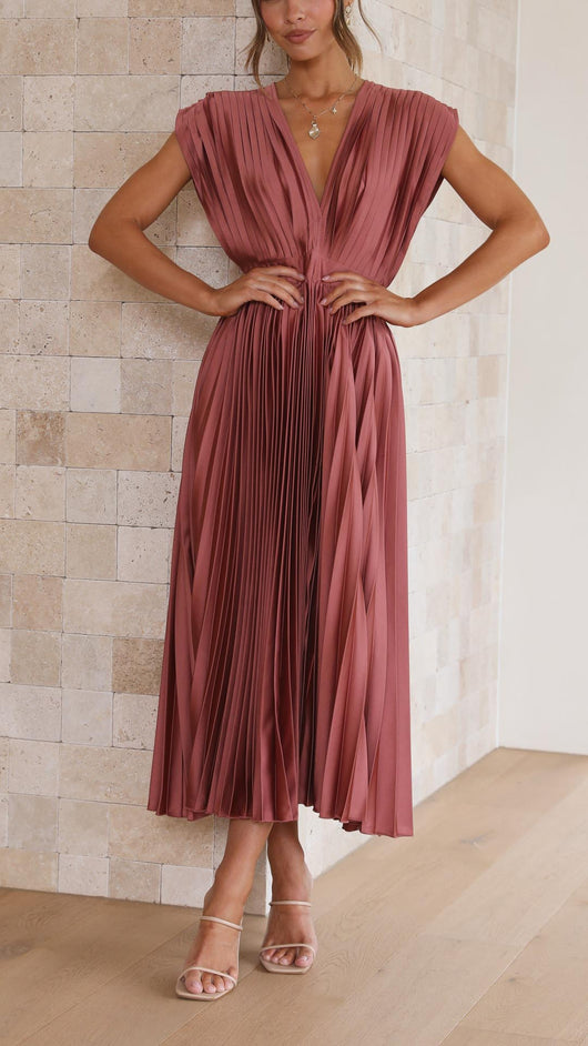 Vestido Midi Plisado con Lazada Delantera – Vestido Casual de Verano | Juliette