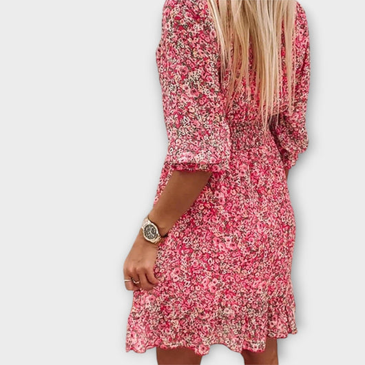 Vestido Mini Fruncido Floral – Vestido Casual | Elara