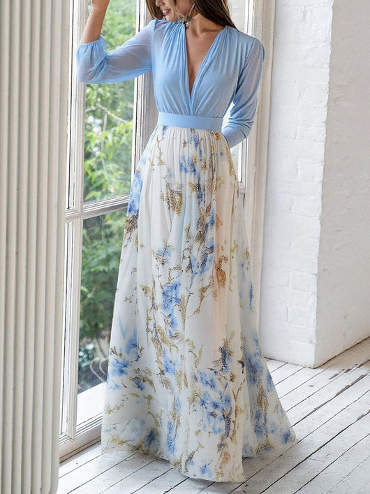 Vestido Largo de Gasa Floral con Volantes – Vestido de Noche | Elara