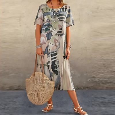 Reese | Vestido Midi Relajado de Estampado Abstracto