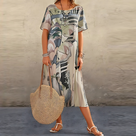 Reese | Vestido Midi Relajado de Estampado Abstracto