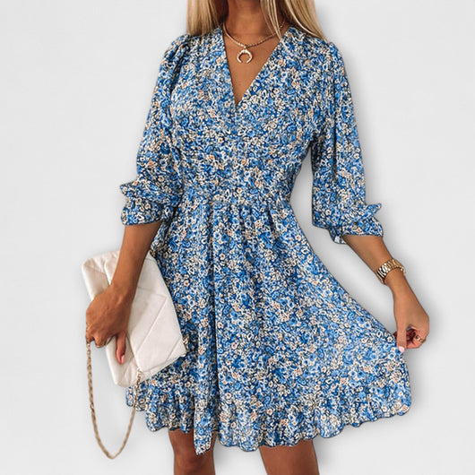 Vestido Mini Fruncido Floral – Vestido Casual | Elara