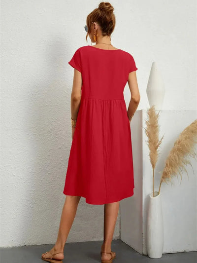Vestido Midi Fruncido con Bolsillos – Vestido Casual de Verano | Seraphine