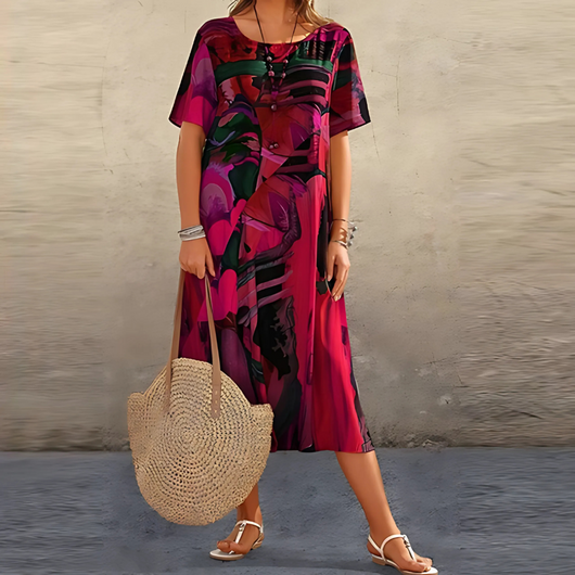 Reese | Vestido Midi Relajado de Estampado Abstracto