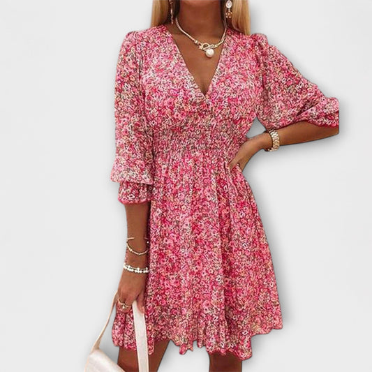 Vestido Mini Fruncido Floral – Vestido Casual | Elara