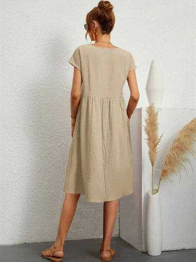 Vestido Midi Fruncido con Bolsillos – Vestido Casual de Verano | Seraphine
