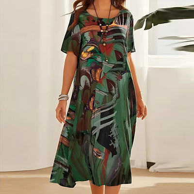 Reese | Vestido Midi Relajado de Estampado Abstracto