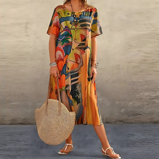 Reese | Vestido Midi Relajado de Estampado Abstracto