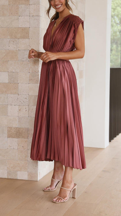Vestido Midi Plisado con Lazada Delantera – Vestido Casual de Verano | Juliette