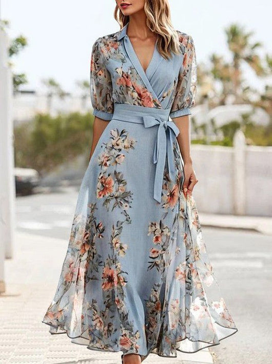 Vestido Largo Cruzado de Gasa Floral – Vestido para Invitada de Boda | Liora