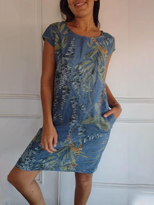 Vestido Angela Casual con Estampado de Hojas para Verano