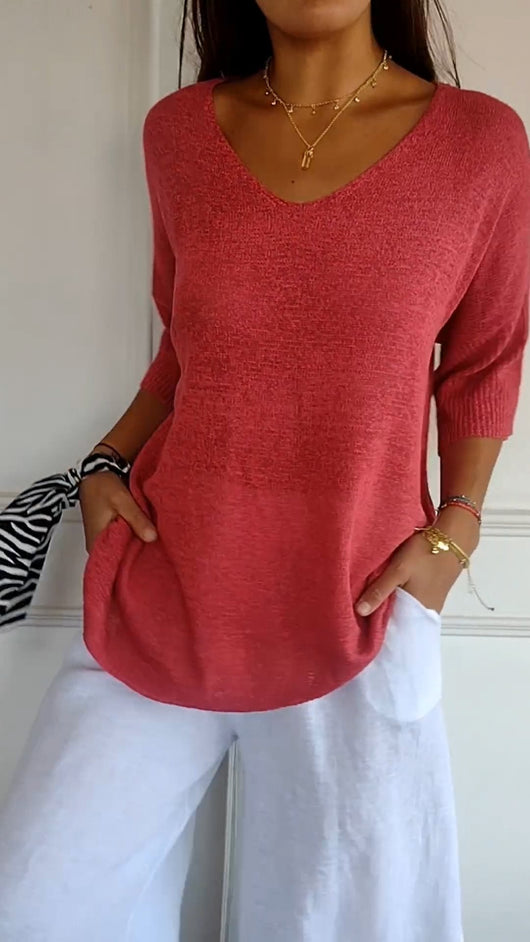Jersey Túnica Eva de Cuello de Pico y Corte Relajado