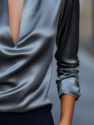 Blusa Jessica de Satén con Cuello de Pico