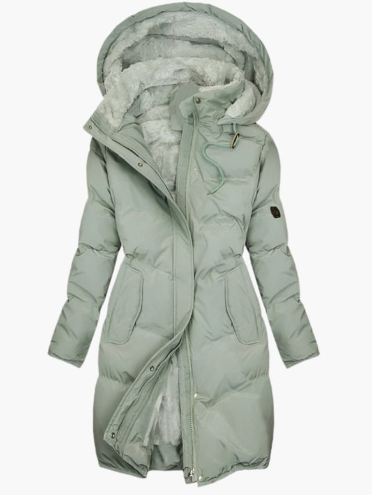 Abrigo Emma Largo de Invierno con Capucha de Pelo Sintético
