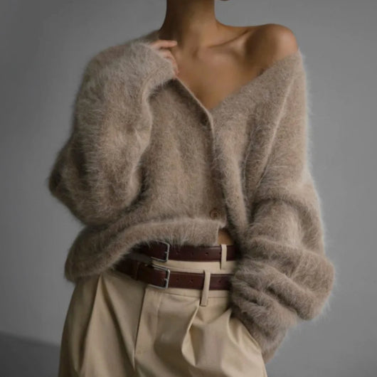 Mia | Cárdigan Oversize Afelpado de Cuello en V