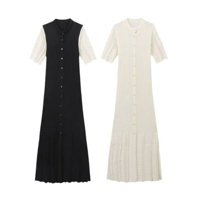 Vestido Largo Leonie de Punto Canalé Escote en V