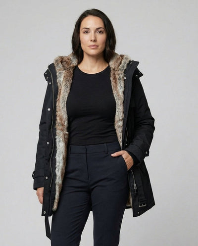 Parka Charlotte Larga Forrada con Capucha de Piel Sintética